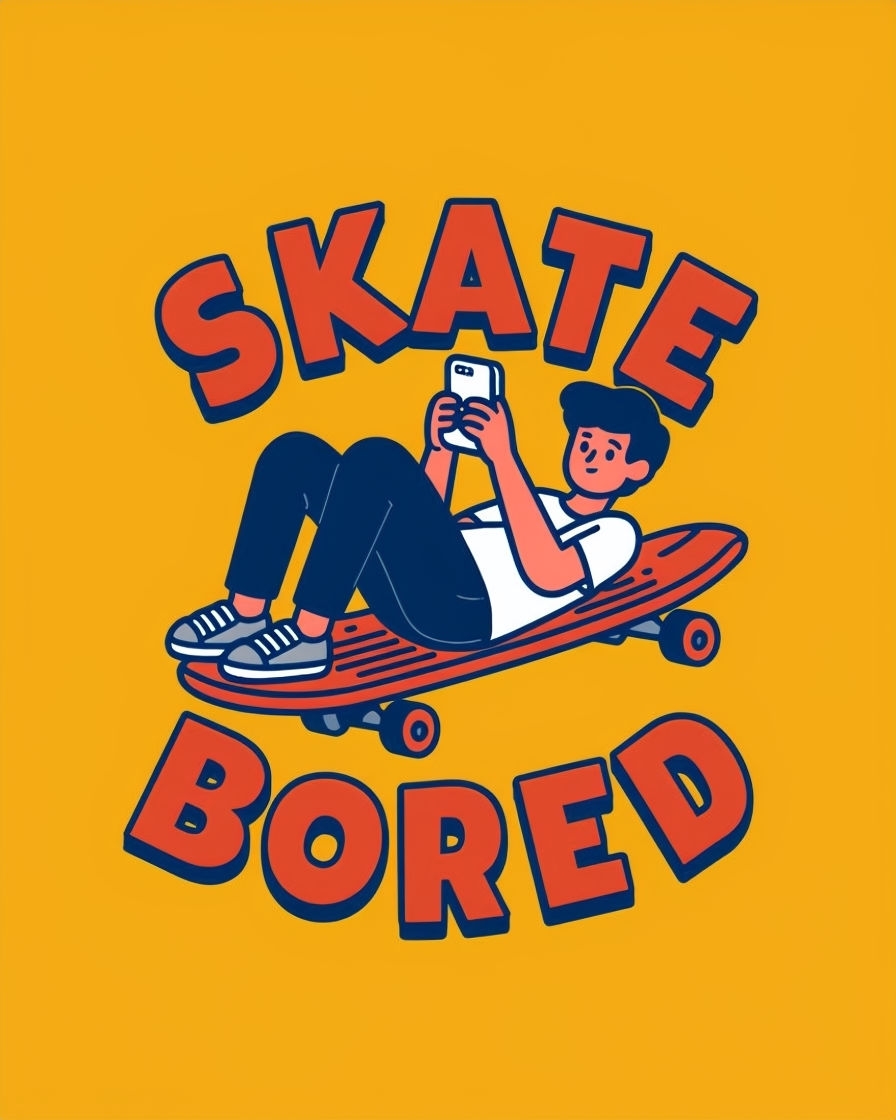 Casual Skate Bored Cartoon Character T-Shirt