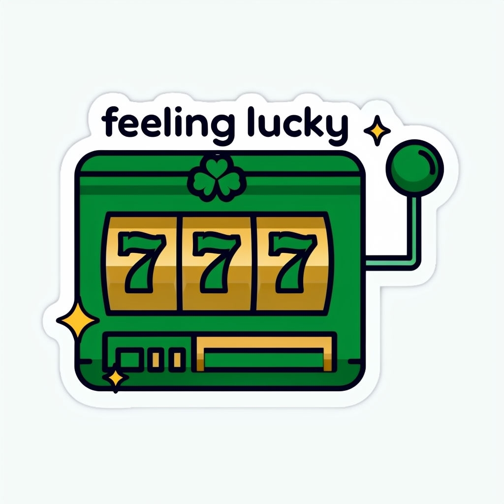 Cheerful Emerald Green Slot Machine Sticker with Feeling Lucky Design