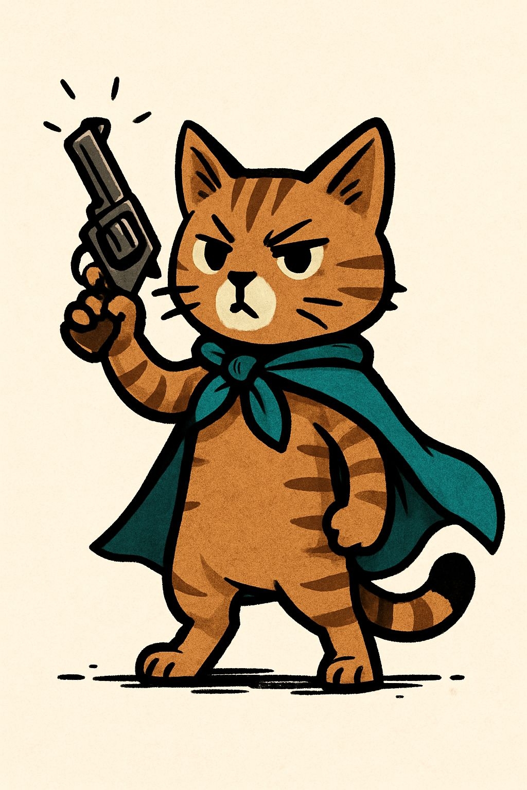 Adventurous Orange Tabby Cat with Revolver T-Shirt