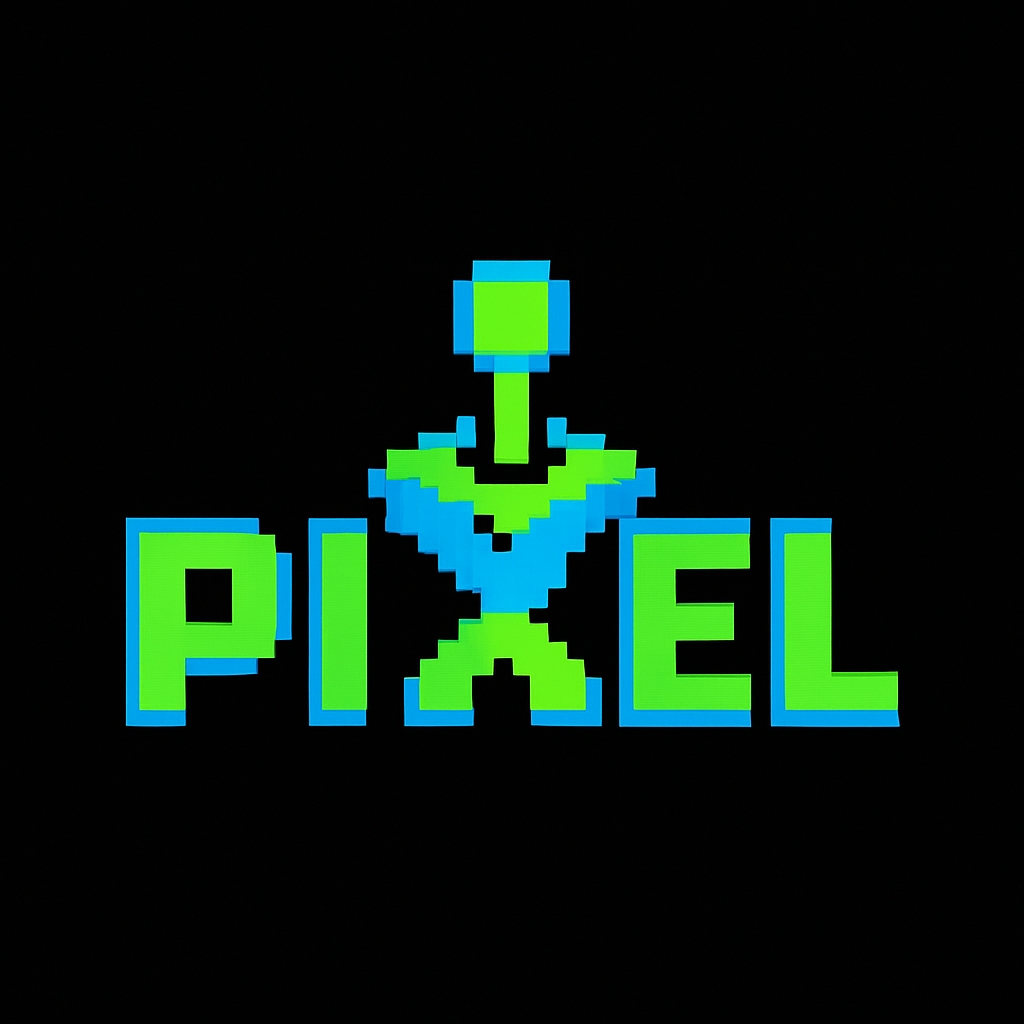 Vibrant Pixel Art Logo with Animated Character Design Logo
