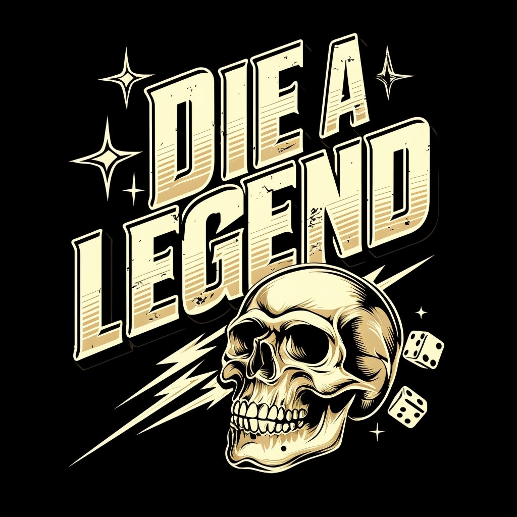 Bold 'DIE A LEGEND' Graphic Design T-Shirt with Skull and Stars