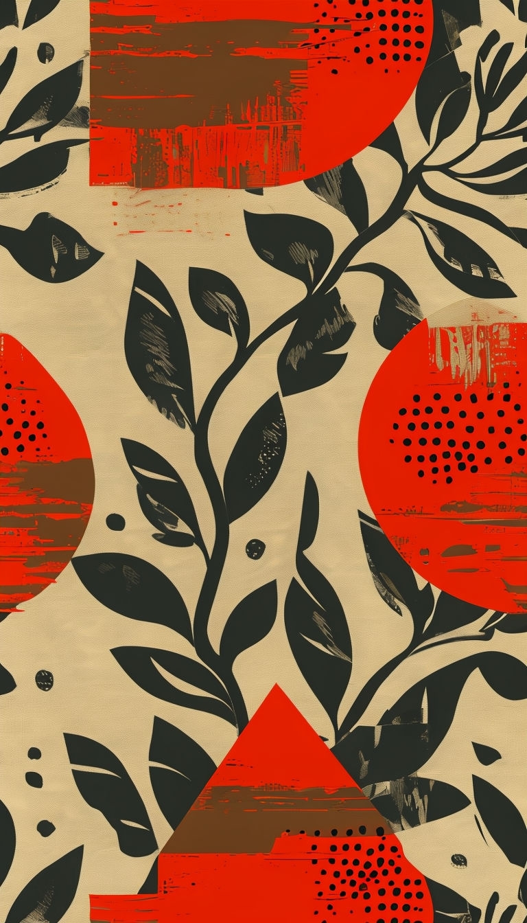 Bold Geometric Shapes Over Leaf Pattern Mobile Wallpaper