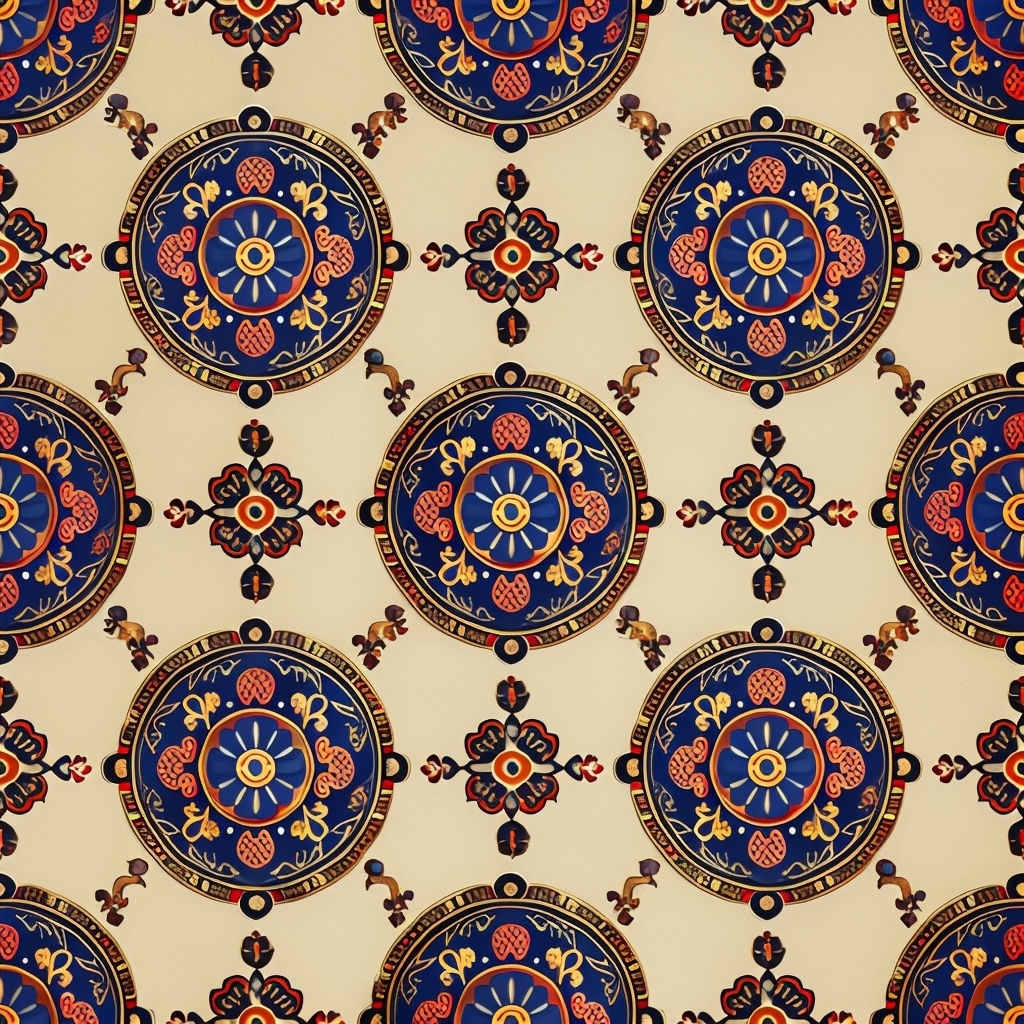 Ornate Oriental Carpet Pattern with Geometric Motifs Fabric Design Seamless Pattern