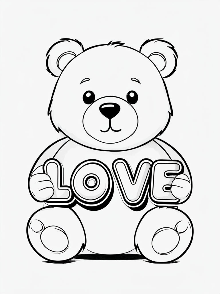 Cute Teddy Bear Holding Love Letters Coloring Page