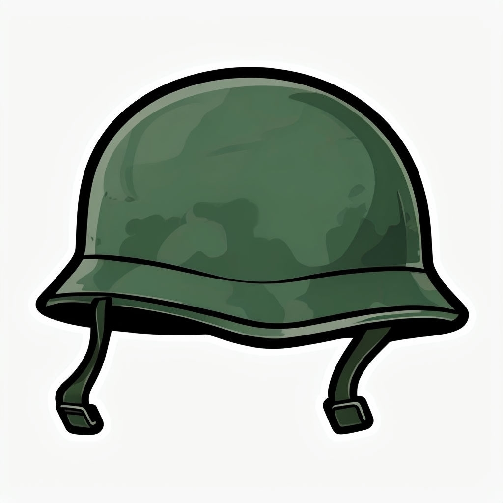 Cartoon Army Helmet Illustration on Plain Background Sticker