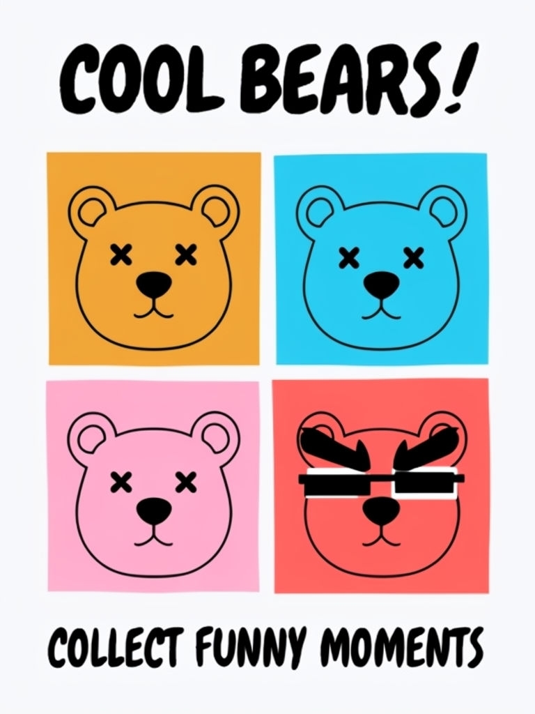 Playful Cartoon Cool Bears Faces Illustration Poster