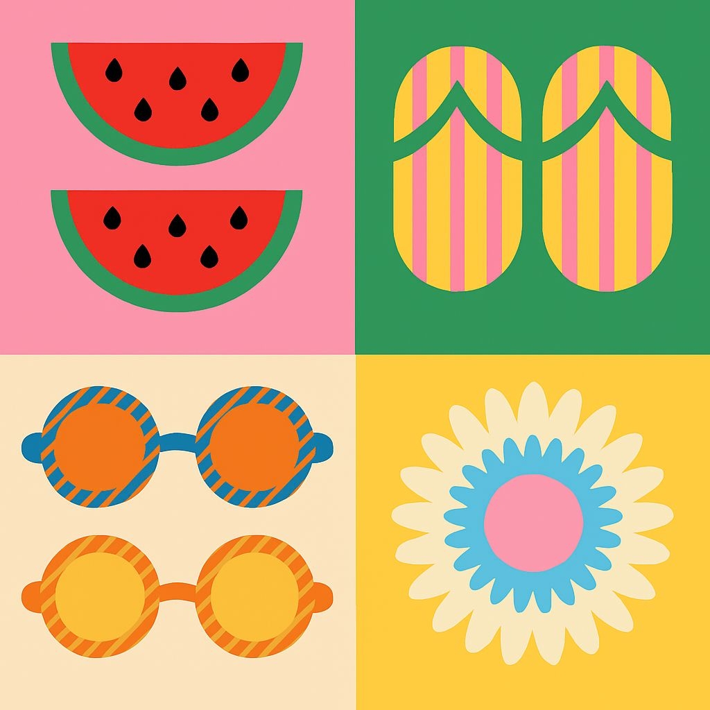 Playful Summer-Themed Quadrant Graphic Design Seamless Pattern