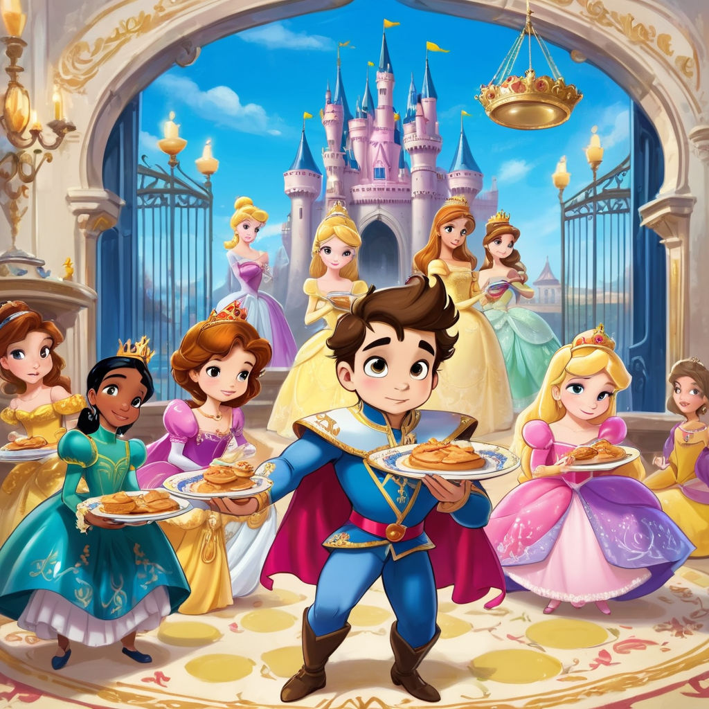 a adorable cute Disney princesses in hero poses but very chubby and they  are holding a pans in hands