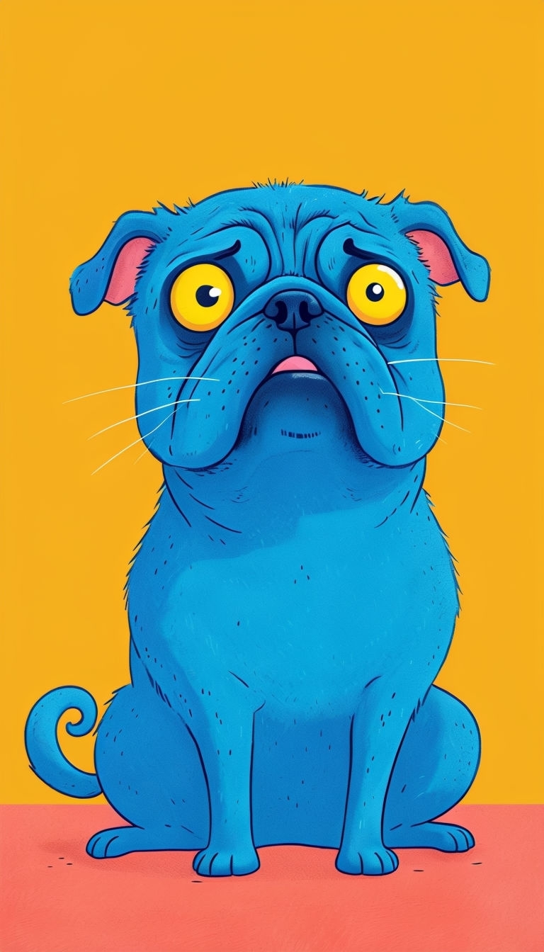 Vibrant Blue Pug Cartoon Illustration Phone Case Cover