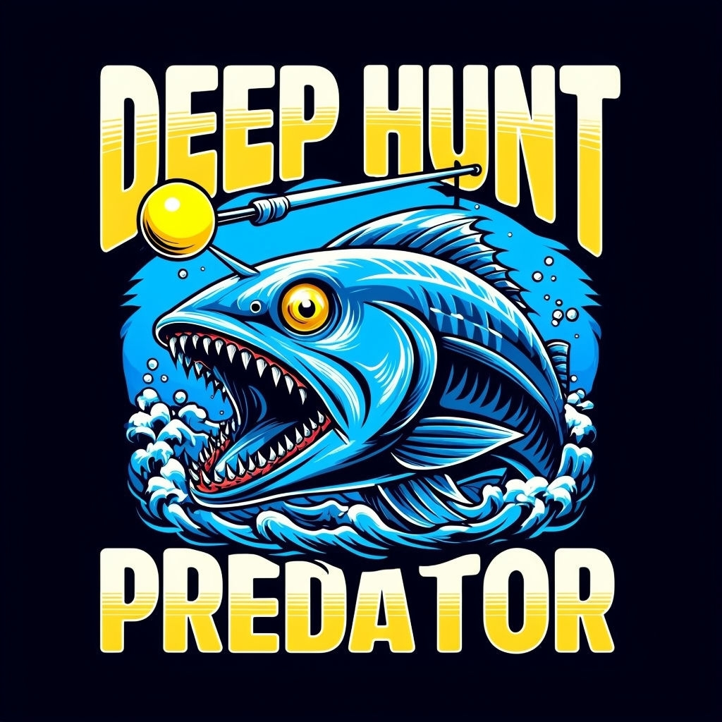 Deep Sea Predator Fish with Bold Deep Hunt Typography T-shirt