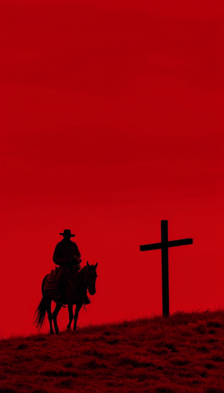 Monochromatic Red Rider Silhouette Against Dramatic Backdrop Mobile Wallpaper