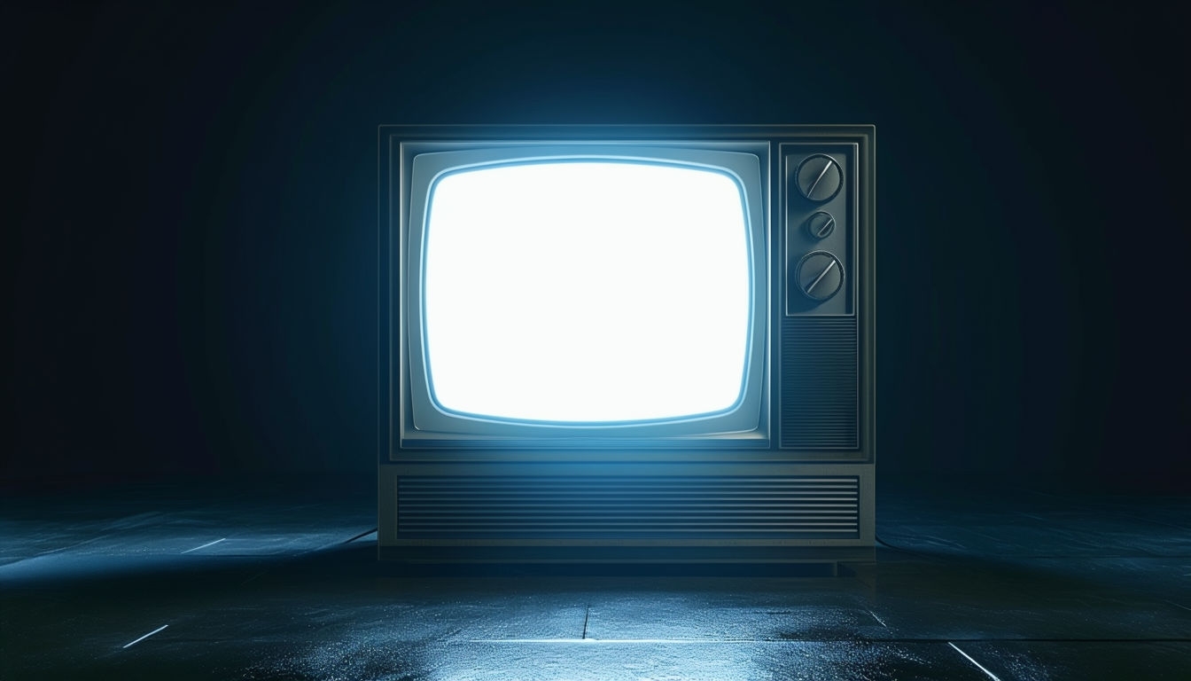 Illuminated Retro Television Set on Dark Background Virtual Backgrounds