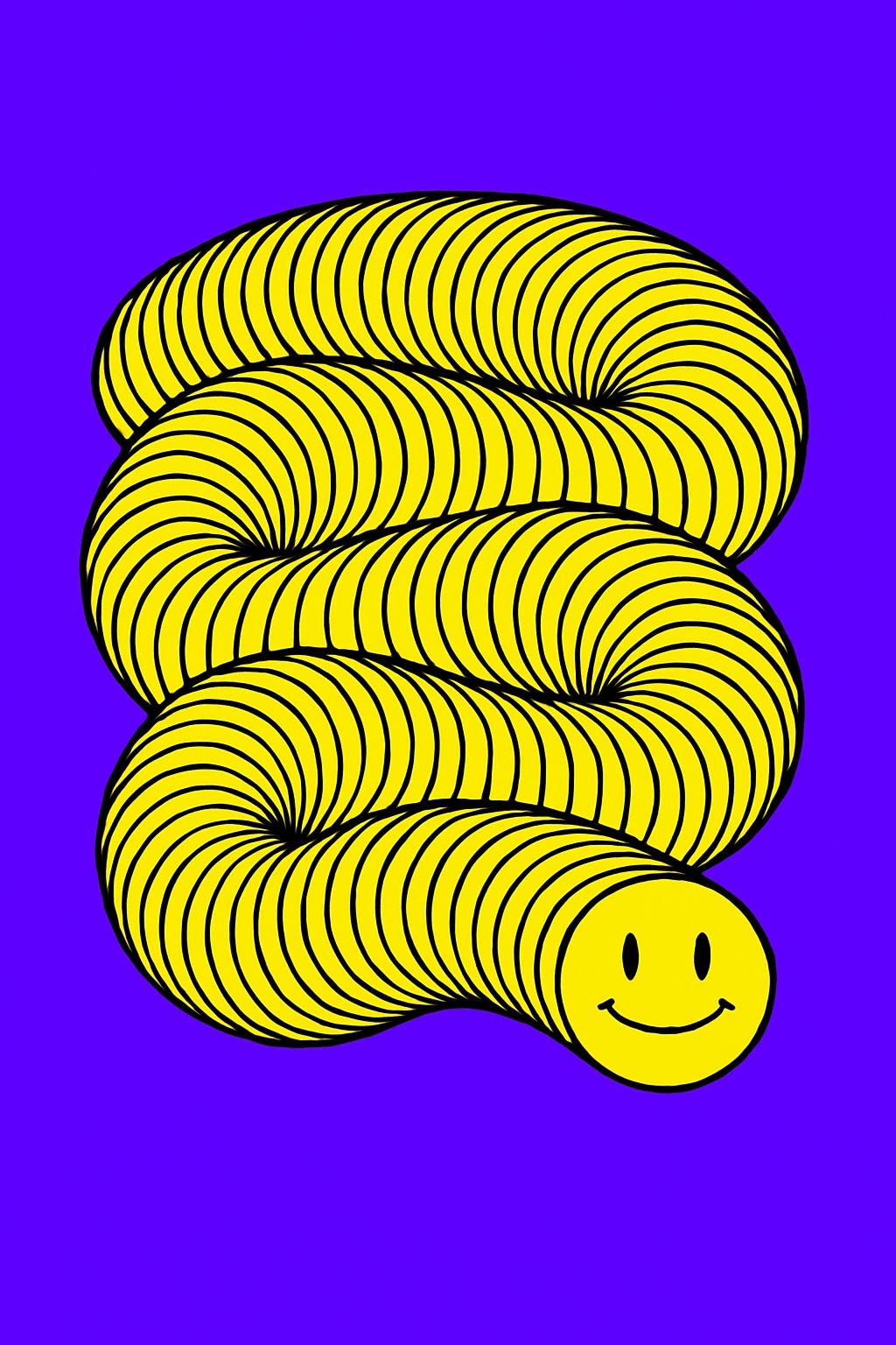 Playful Abstract Yellow and Black Spiral Illustration Art