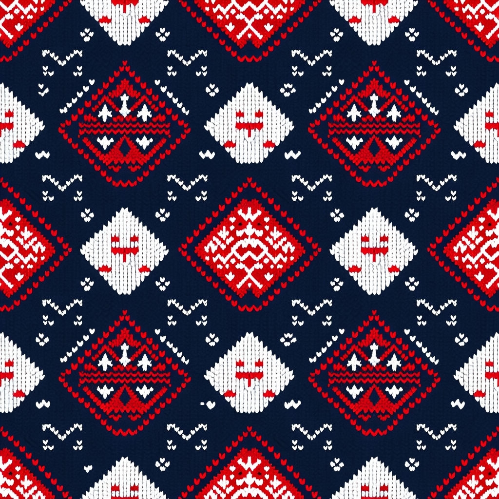 Festive Knitted Diamond Pattern with Christmas Motifs Seamless Pattern