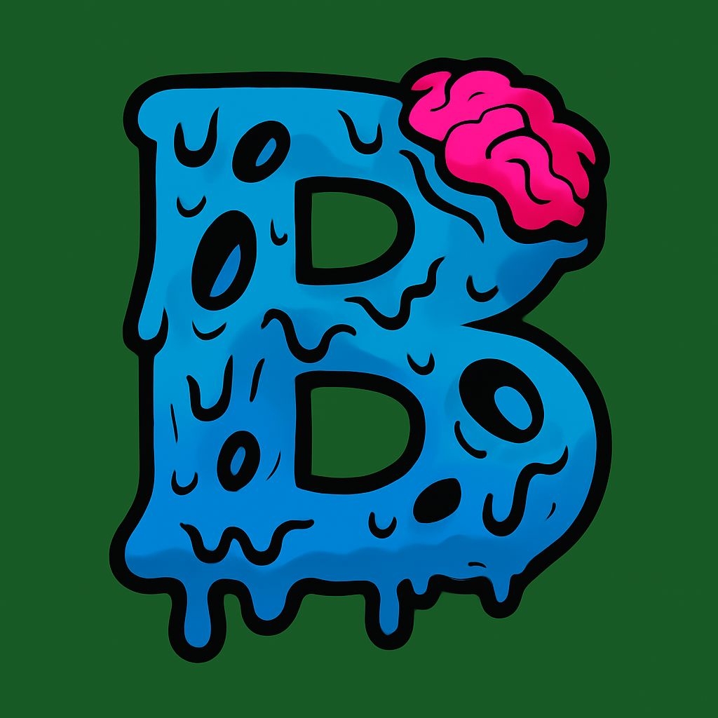 Whimsical Blue Letter B with Pink Brain Abstract Art Monogram