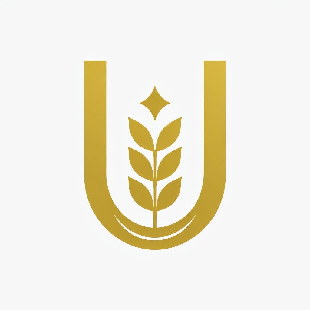 Elegant Gold 'U' Shape Logo with Abstract Plant Design