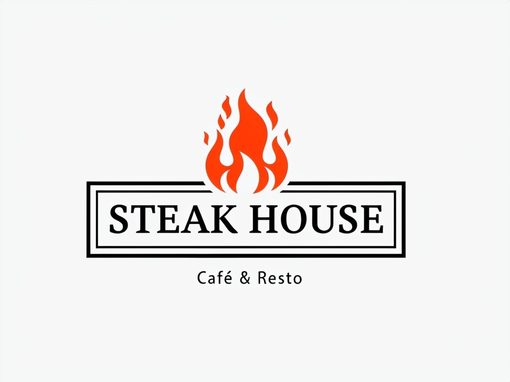 Modern Minimalist Steak House Logo Design with Flame Element