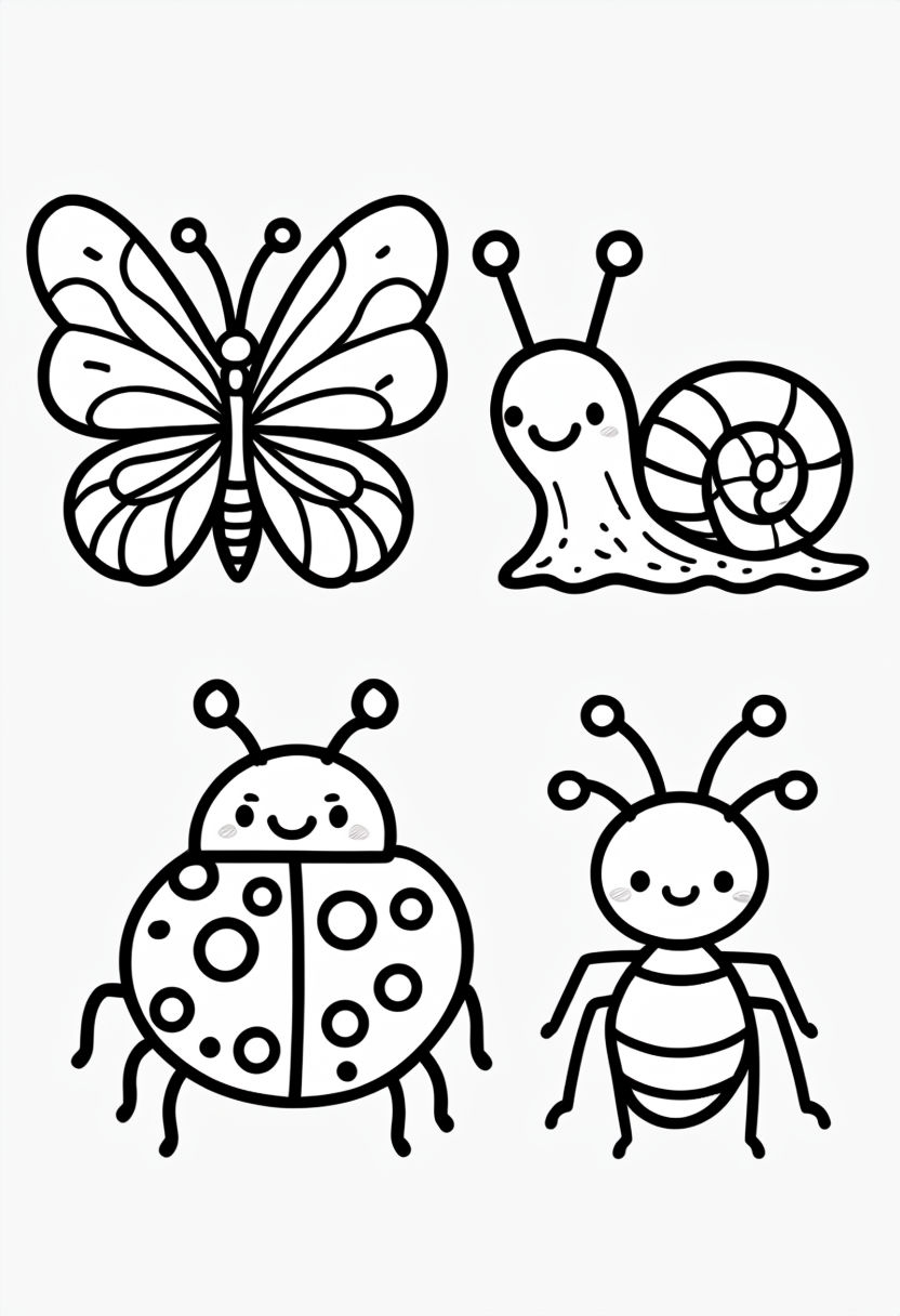 Cute Kawaii Animals Coloring Page with Simple Line Drawings Coloring Book Pages