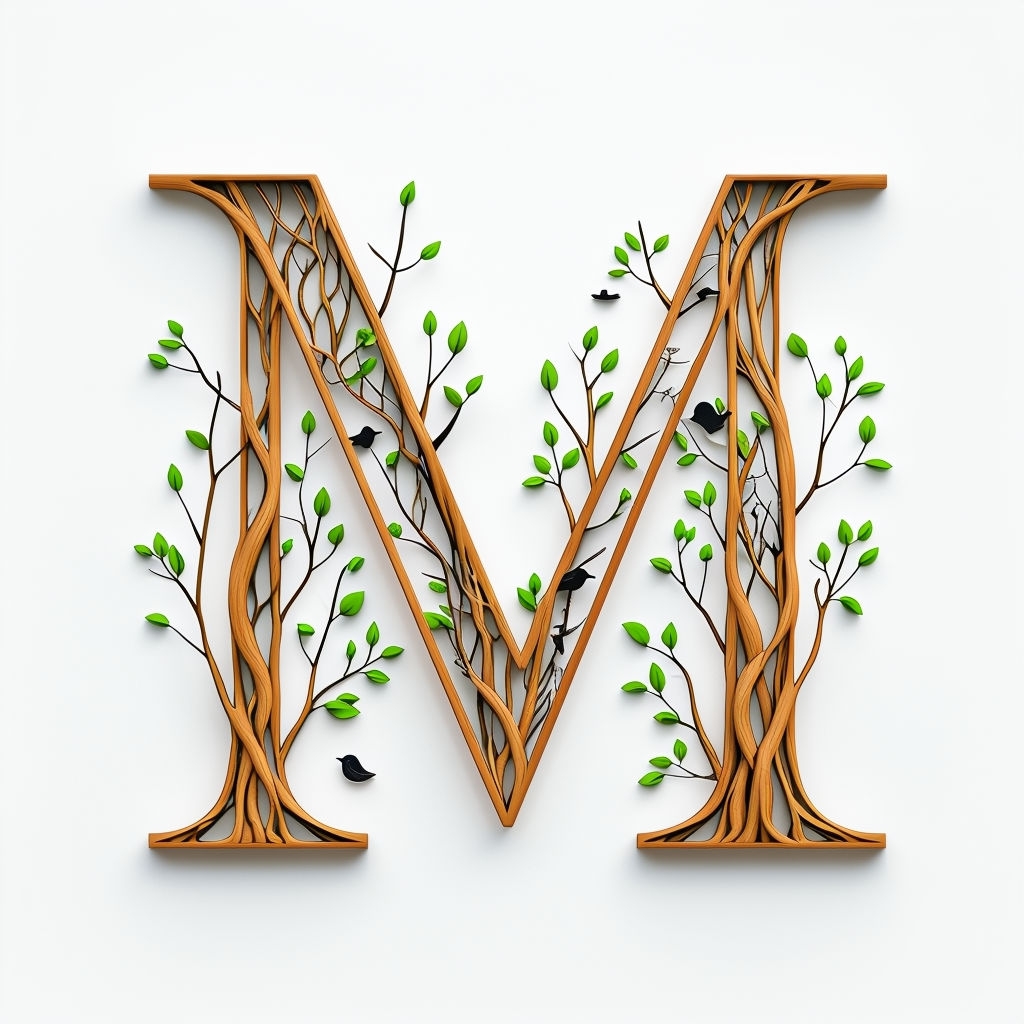 Organic Tree Branch Letter M Design for Elegant Monogram