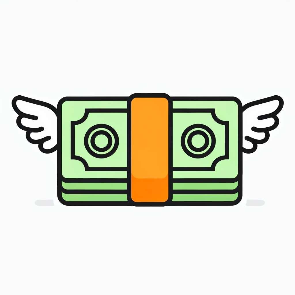 Light Green Dollar Bills with Wings Cartoon Sticker