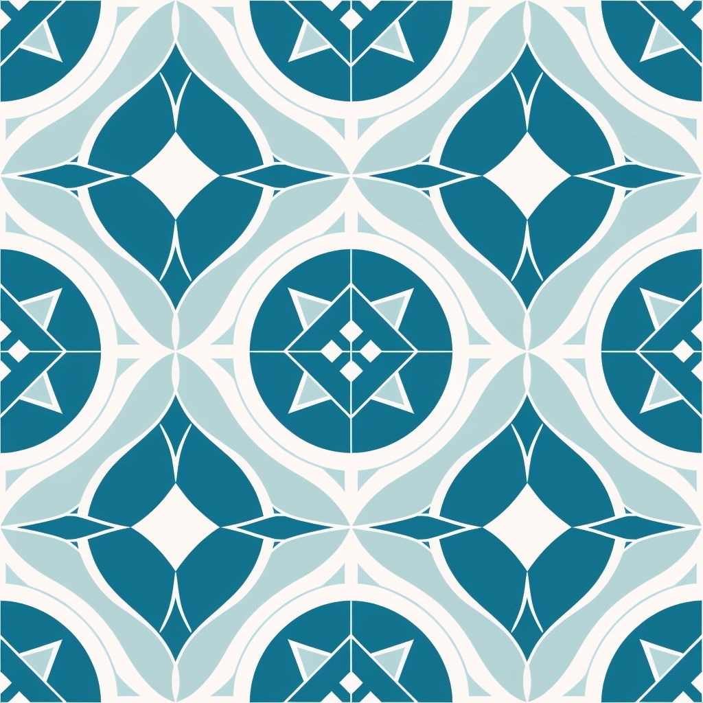 Modern Geometric Teal Blue Circles and Diamonds Seamless Pattern