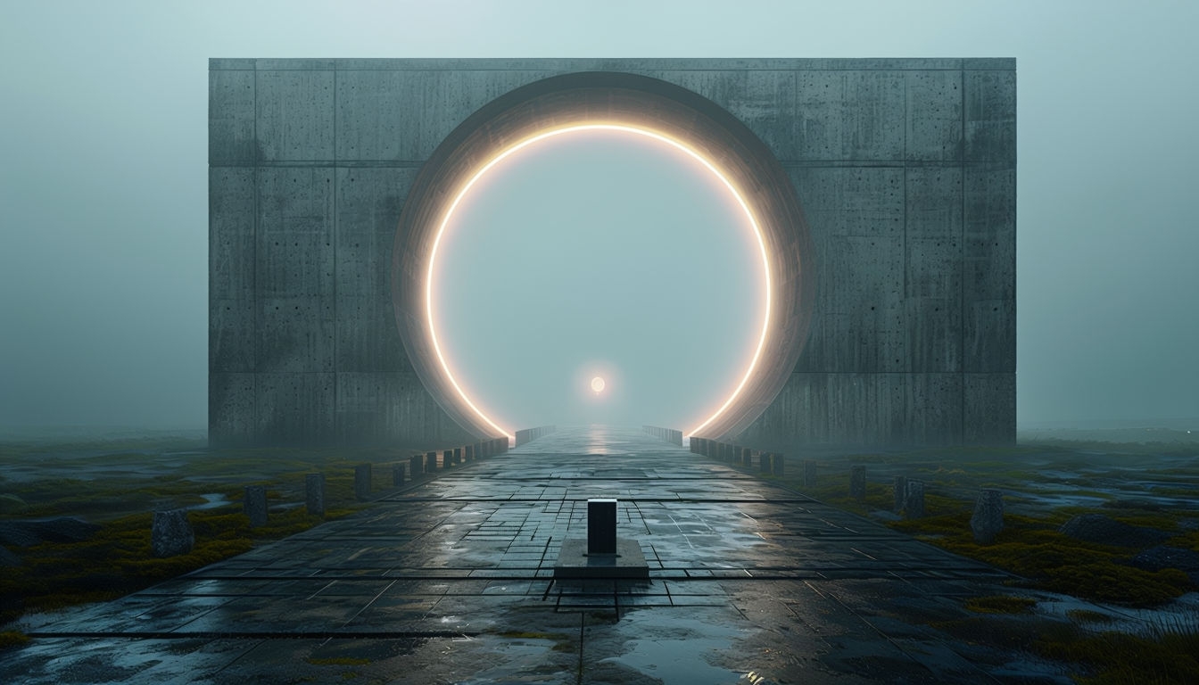 Futuristic Concrete Structure with Neon Amber Light Virtual Background