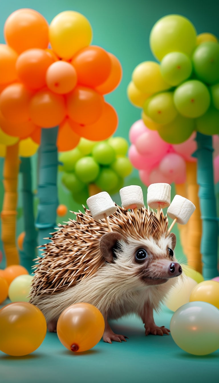 Whimsical Hedgehog in a Marshmallow Forest Balloon Art