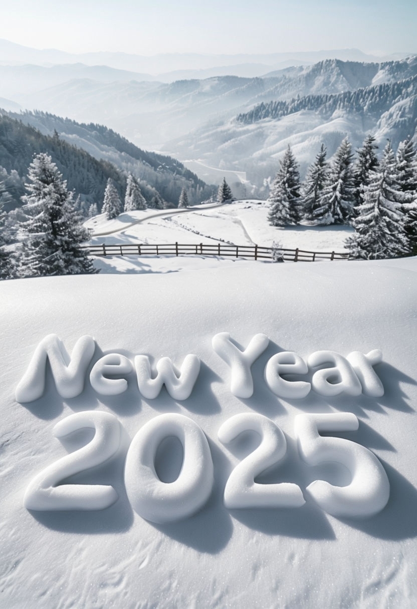 Festive Winter Landscape with New Year 2025 Snow Text Poster