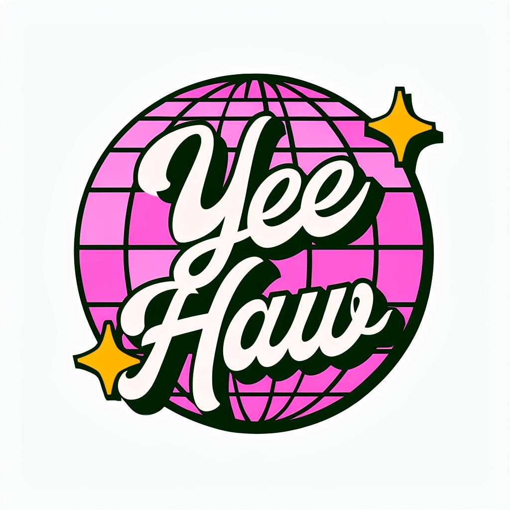 Cheerful Yee Haw Retro Design with Pink Globe Sticker