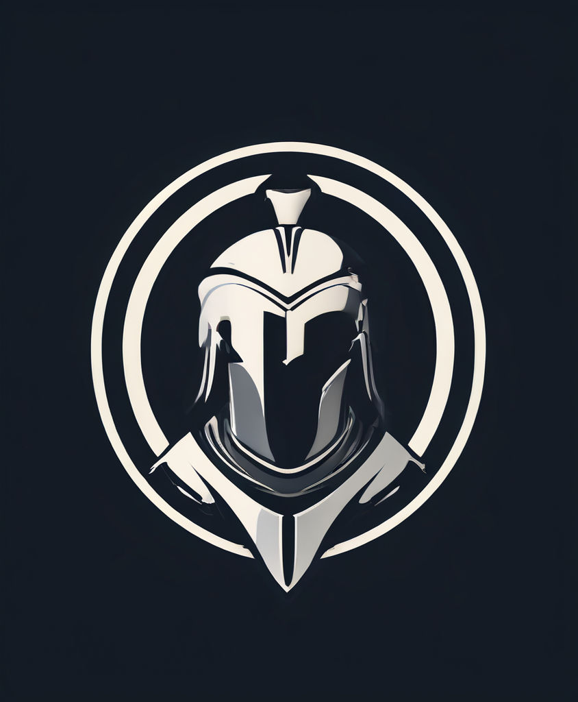 A simple 2D Gladiator helmet logo in black and white with a ... by ...