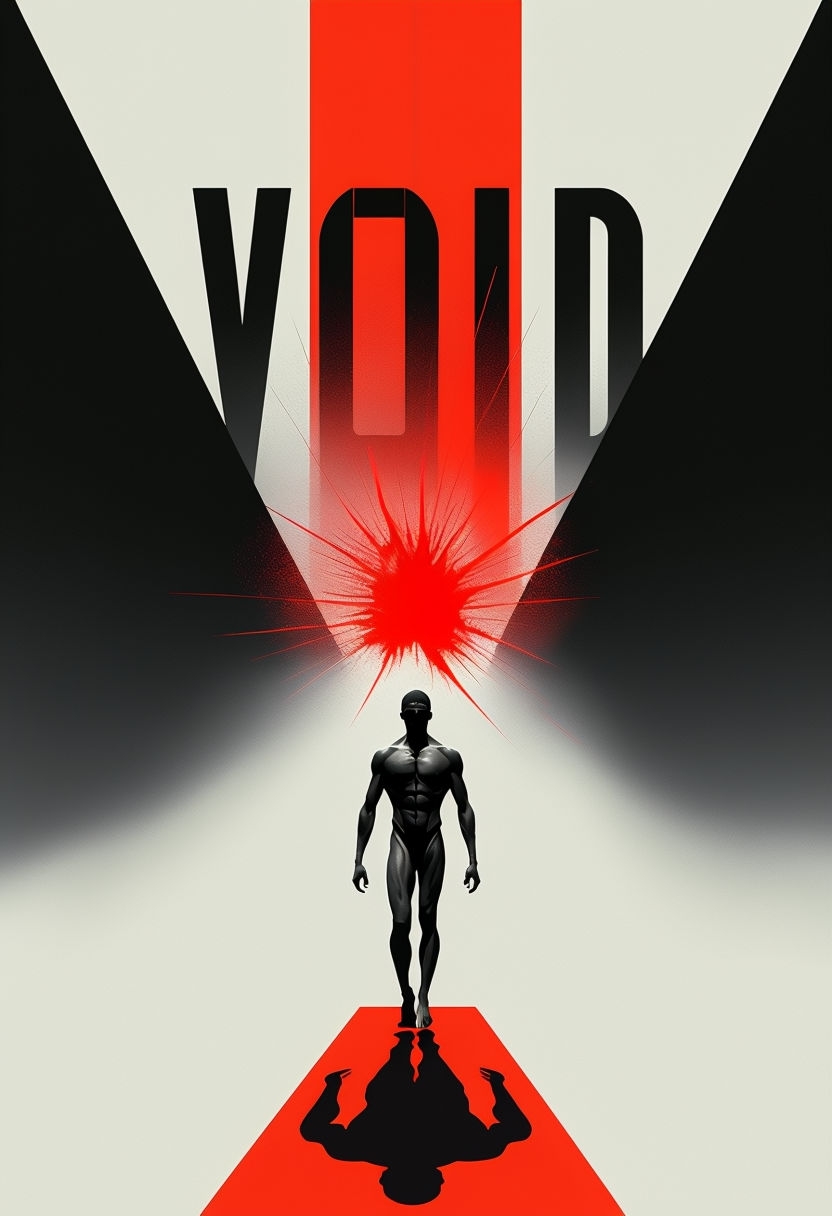Muscular Silhouette Walking Towards Viewer in Void Poster