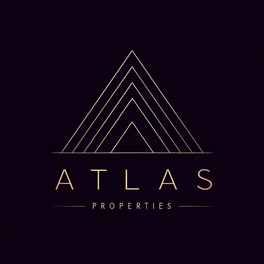 Elegant Art Deco Gold Atlas Properties Luxury Hotel Logo