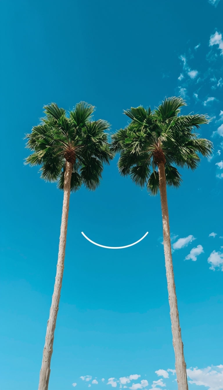 Symmetrical Palm Trees in a Bright Blue Sky Mobile Wallpaper