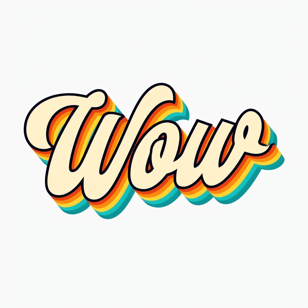 Retro WoW Decorative Script Typography Art for Hats