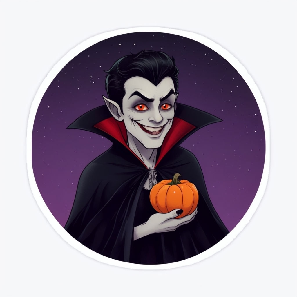 Charming Vampire with Pumpkin Cartoon Sticker