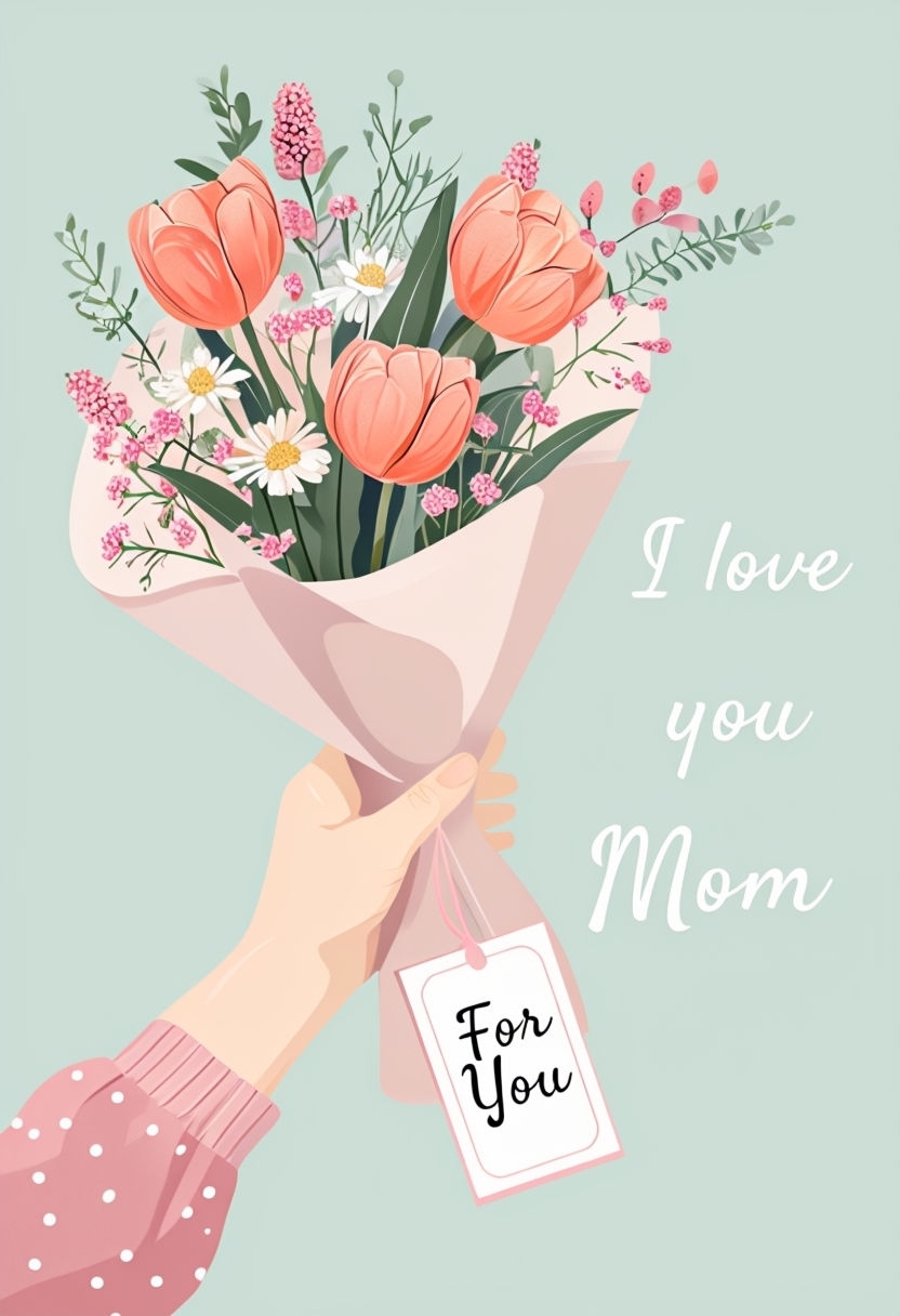 Beautiful Mother's Day Card with Hand-Held Bouquet Design Cards & Invites
