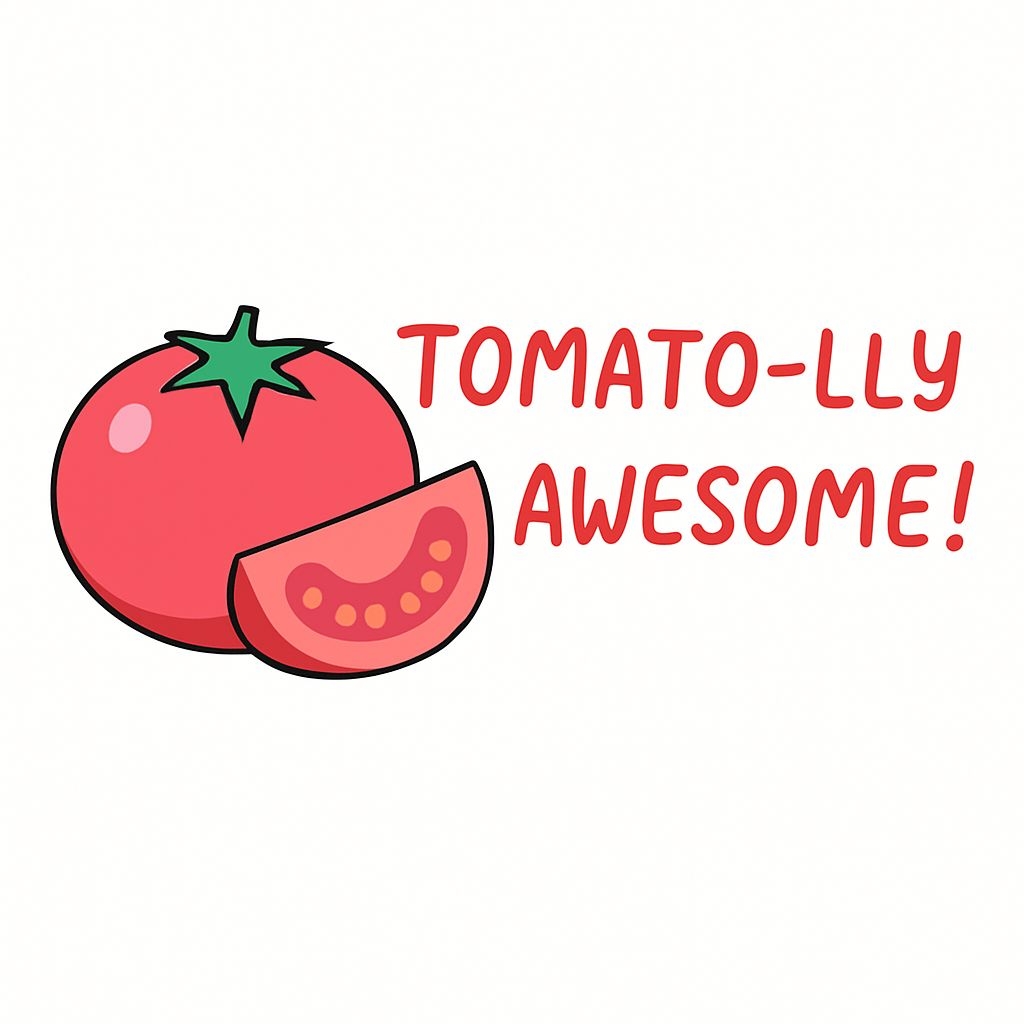 Playful Tomato Illustration with Fun Text Sticker