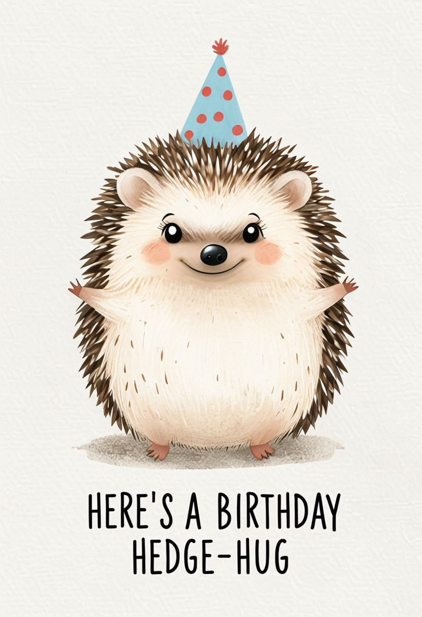 Cheerful Birthday Hedgehog Hug with Party Hat