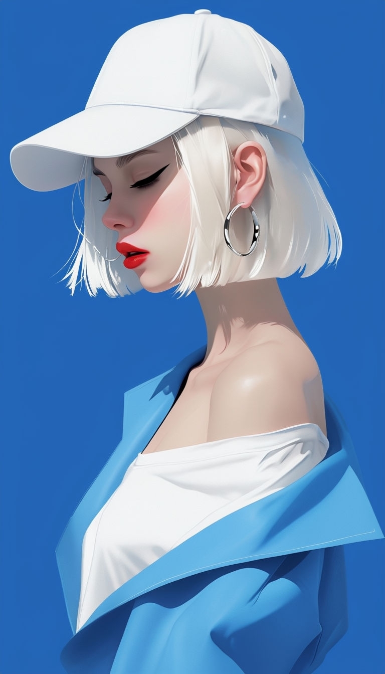 Stylish Minimalist Young Woman with Platinum Blonde Hair Art