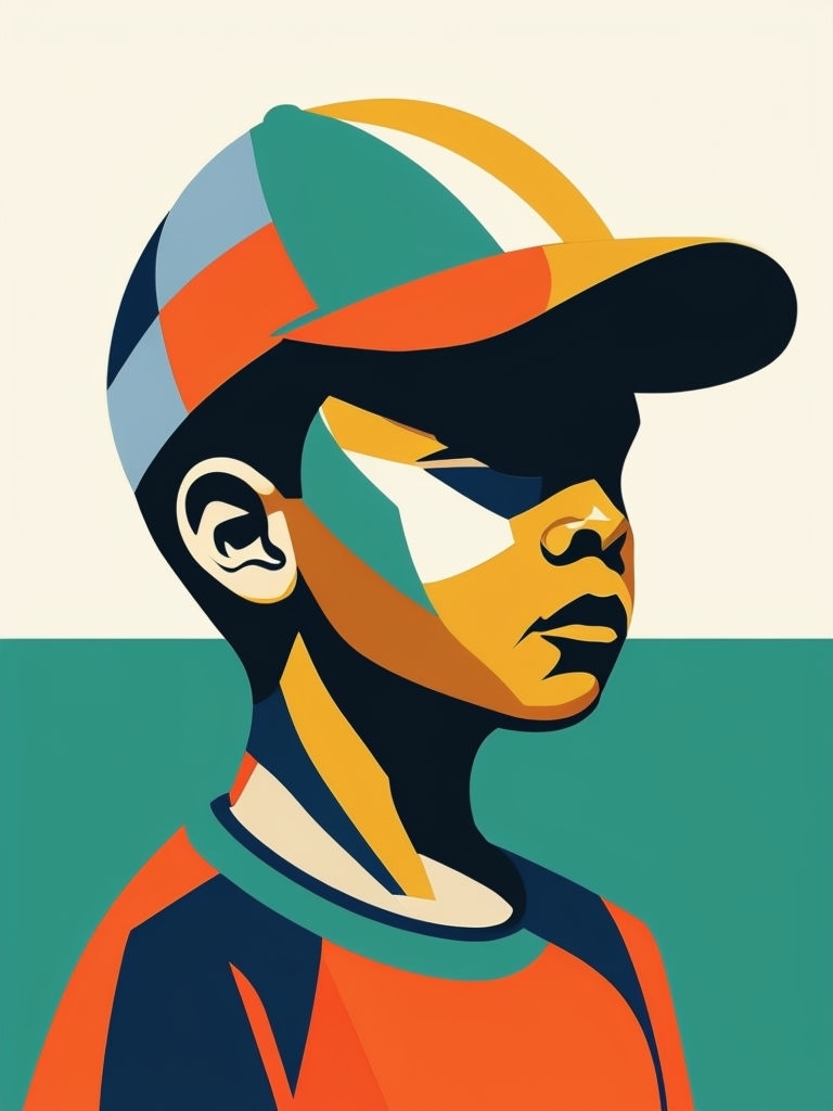 Geometric Modern Boy Illustration in Bold Colors Art