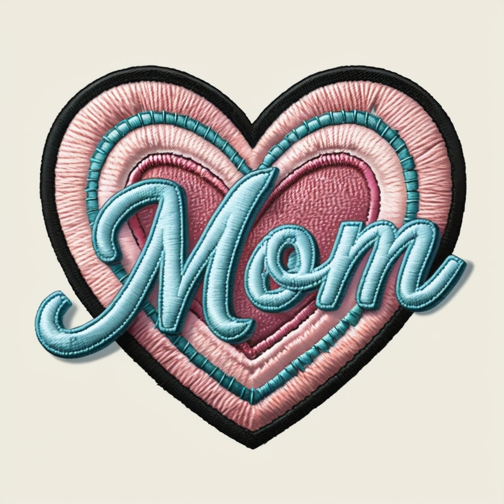 Vintage Heart Mom Embroidered Patch Design for Hats