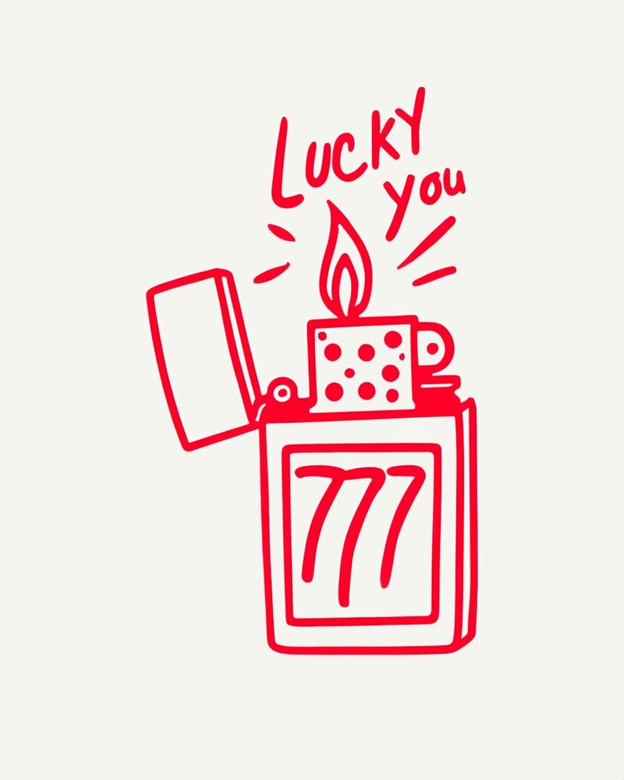 Vibrant Red Minimalist Lucky Lighter Illustration Poster