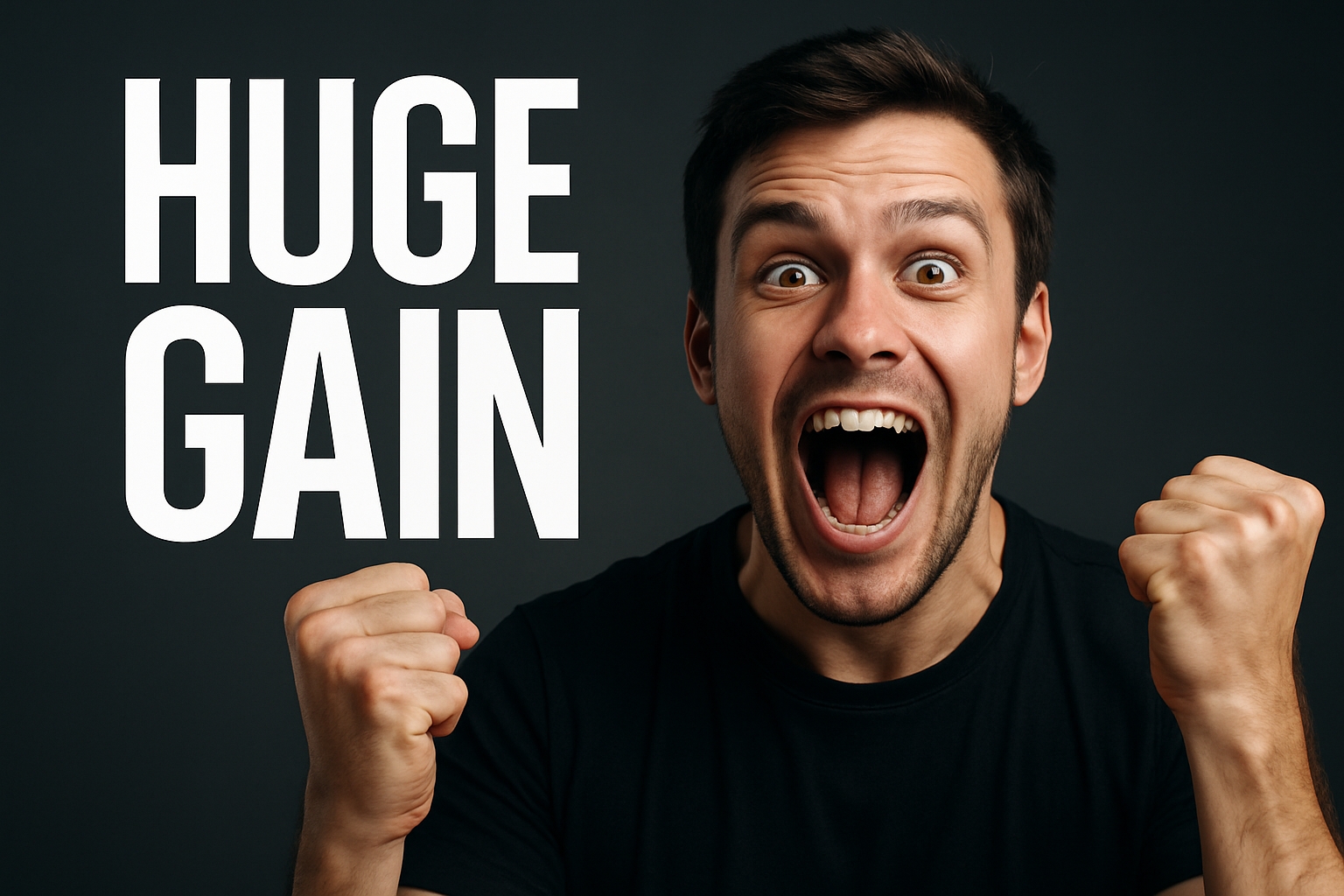 Excited Man Celebrating Huge Gain with Dynamic Expression Social Media Post