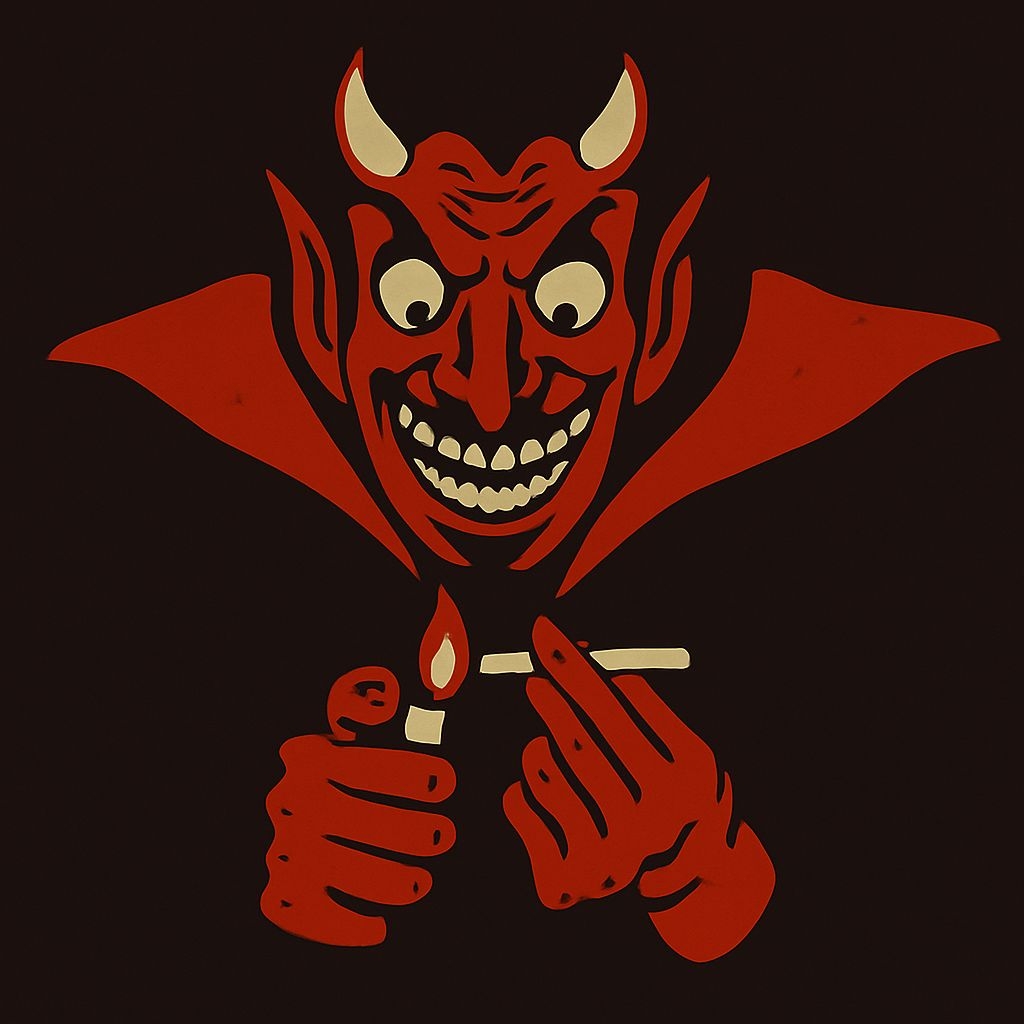 Bold Retro Devil Illustration with Cigarette T-Shirt