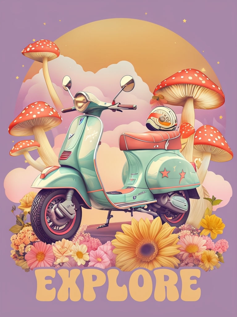 Whimsical Vintage Mint Green Vespa Scooter Adventure T-Shirt