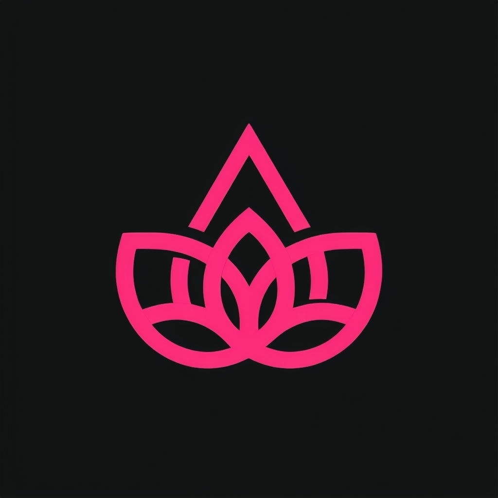 Stylish Pink Lotus Geometric Logo Design on Black Background Logo