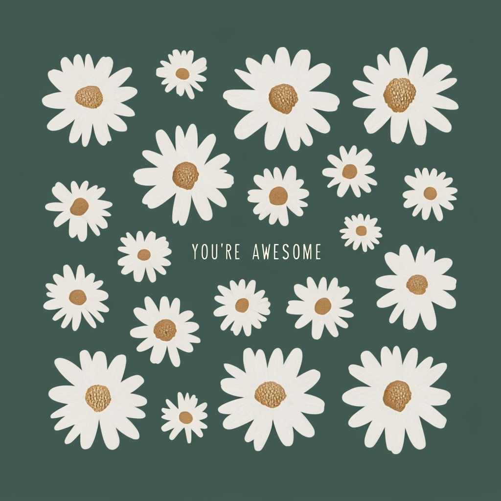 White Daisy Pattern with 'YOU'RE AWESOME' Text Art