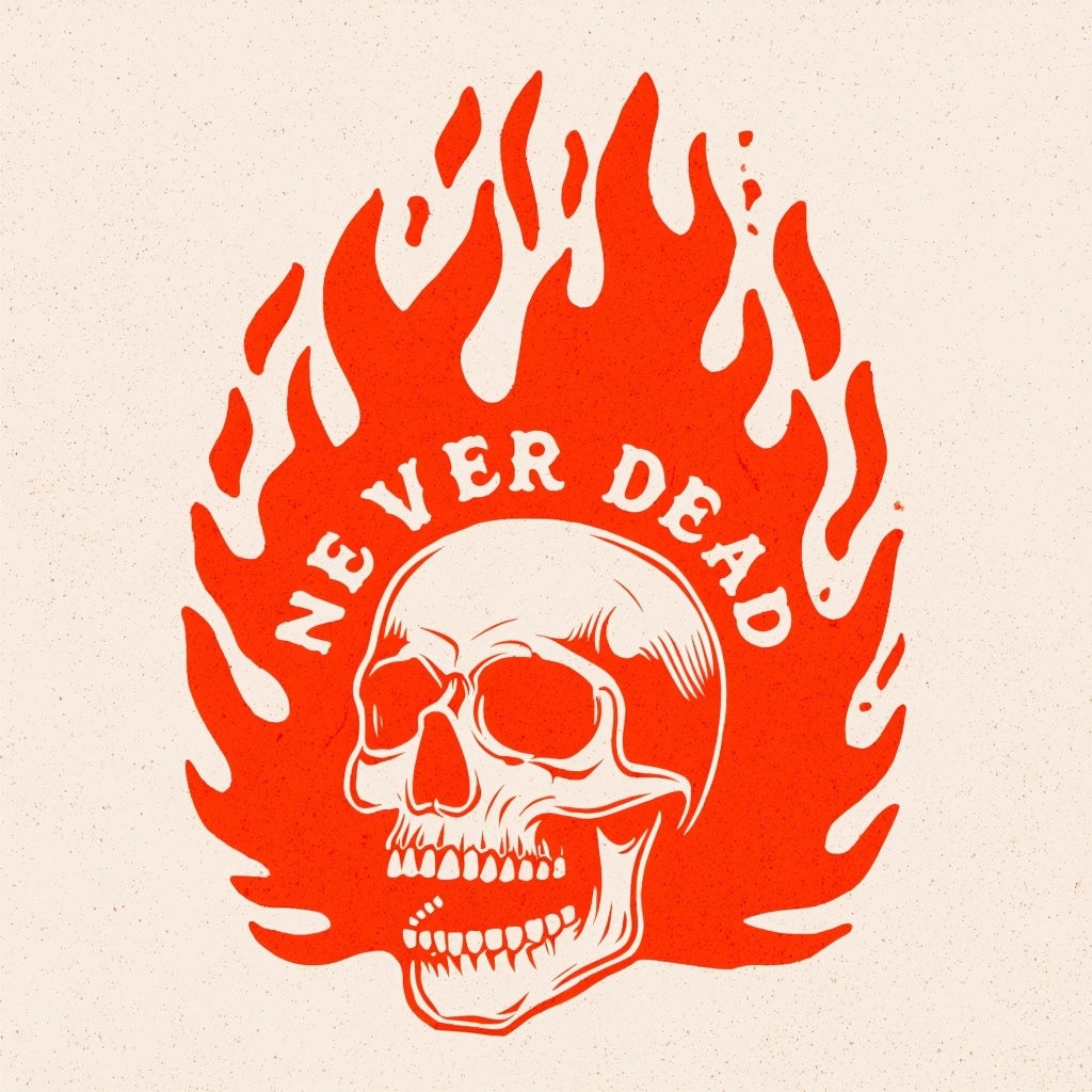 Vintage Red Skull Tattoo Art with Flames for Hat