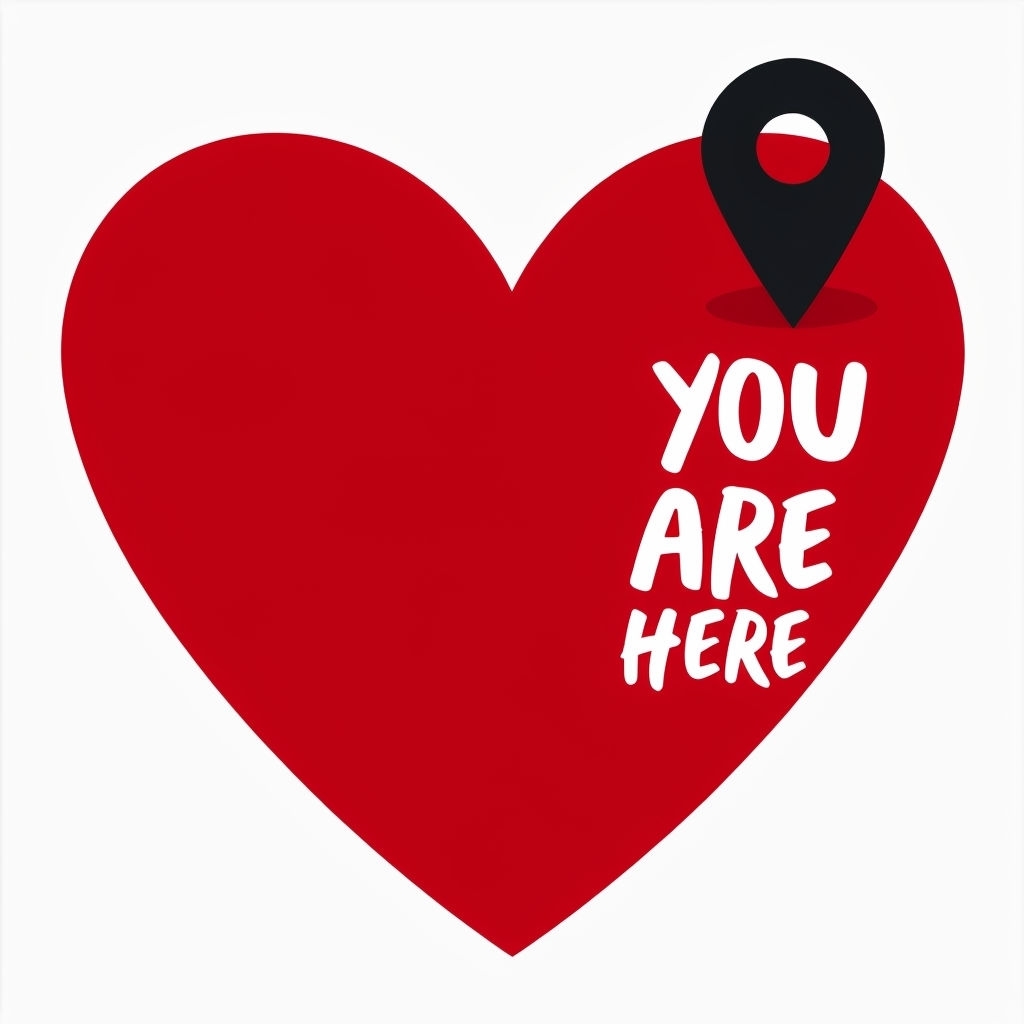 Deep Red Heart with You Are Here Map Pin T-Shirt