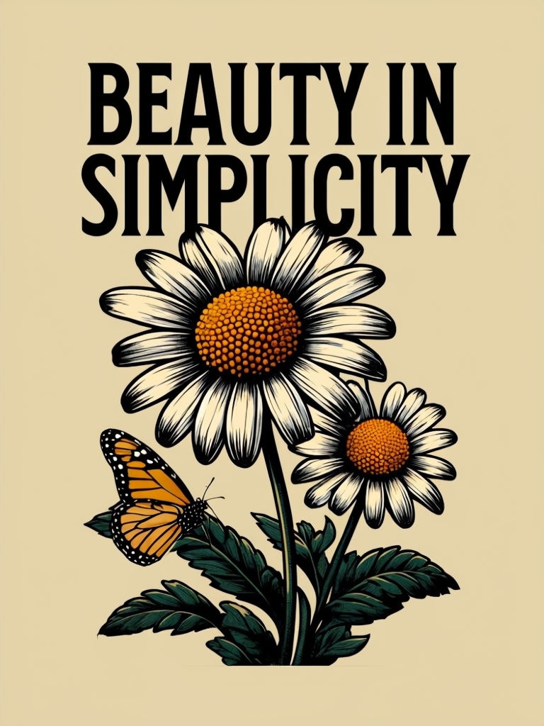 Vintage Beauty in Simplicity Daisies and Butterfly T-Shirt